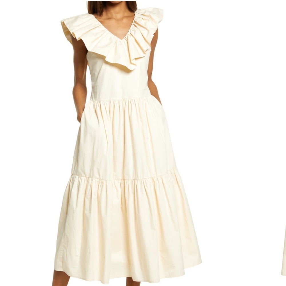 English Factory -Ruffle V-Neck Midi Dress XS